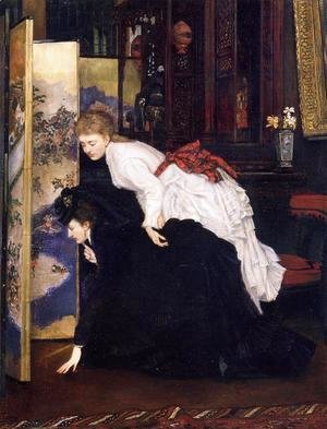 James Jacques Joseph Tissot - Young Women Looking At Japanese Objects 2